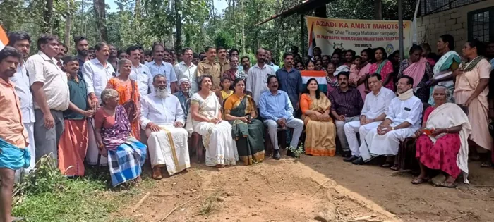 Community members and volunteers gathered outside the centre